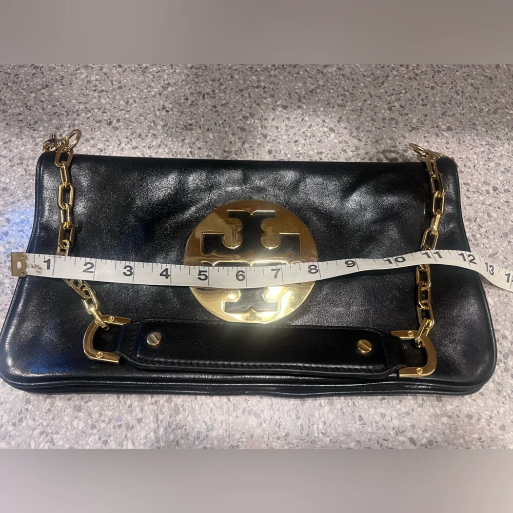 Authentic Tory Burch “Reva” Black Leather Fancy Shoulder Bag - Picture 3 of 10